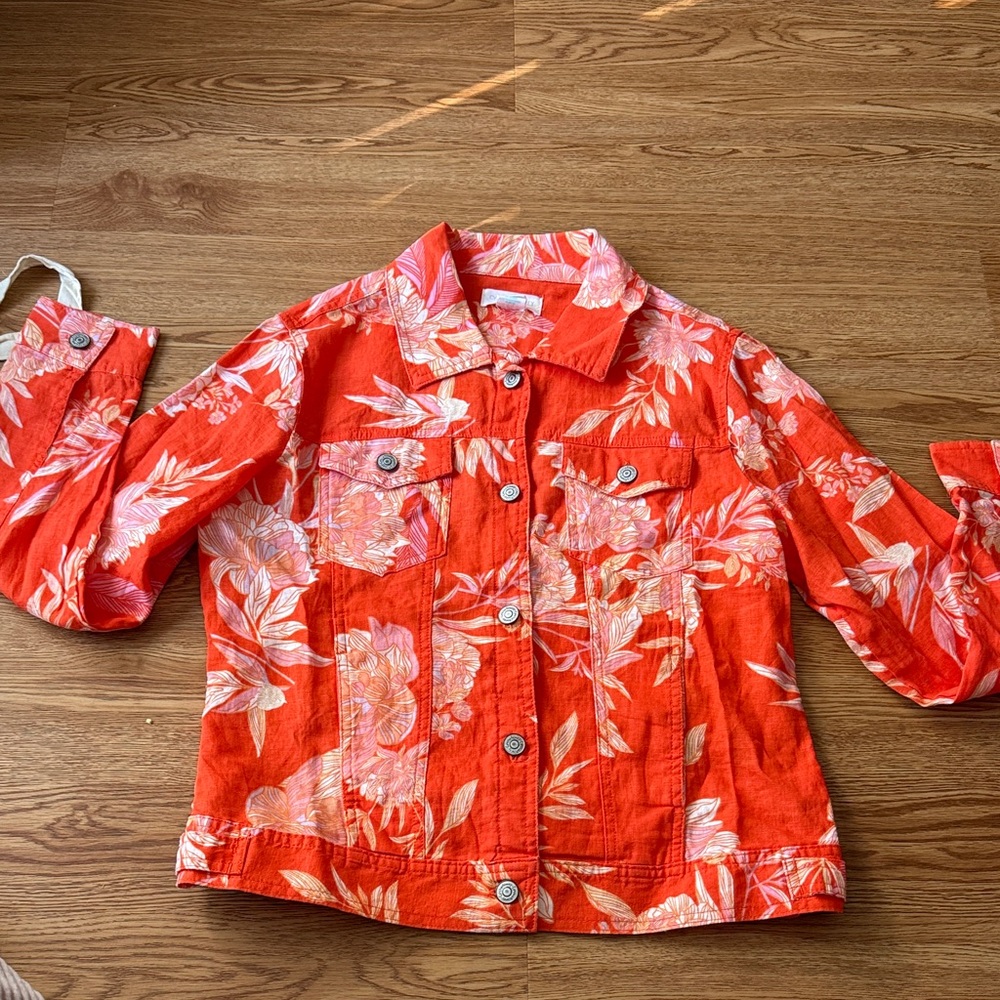 Cynthia Rowley Orange Floral Linen Jacket